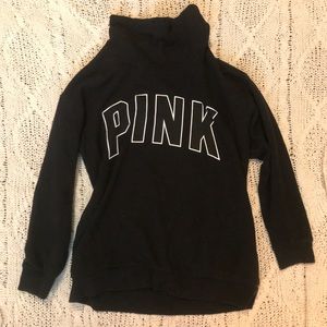 Pink black funnel cowl neck hoodie with logo